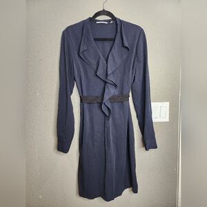 Tahari navy blue belted knee length dress